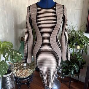 Elegant Long Sleeve Striped Dress